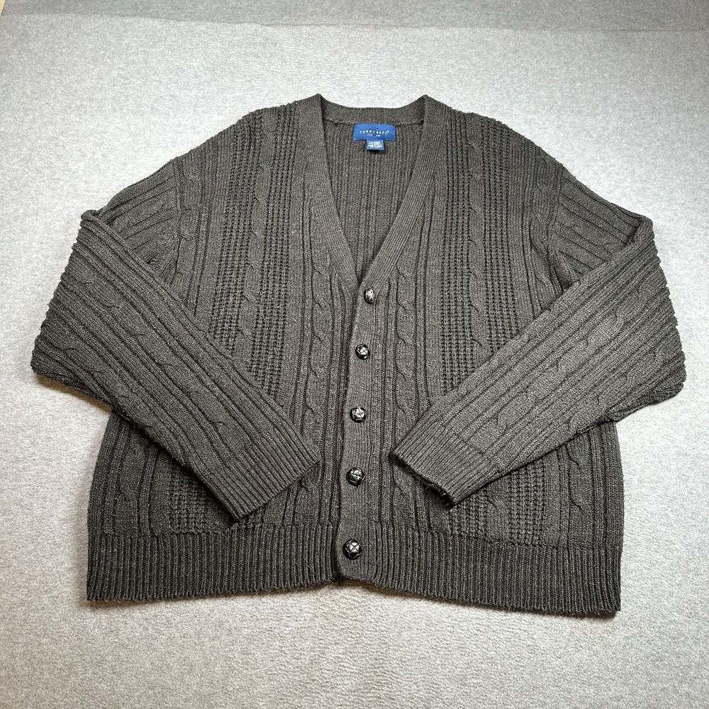 Vintage Towncraft Mens XL Acrylic Cable Knit Button‎ Cardigan Sweater Soft NOTE